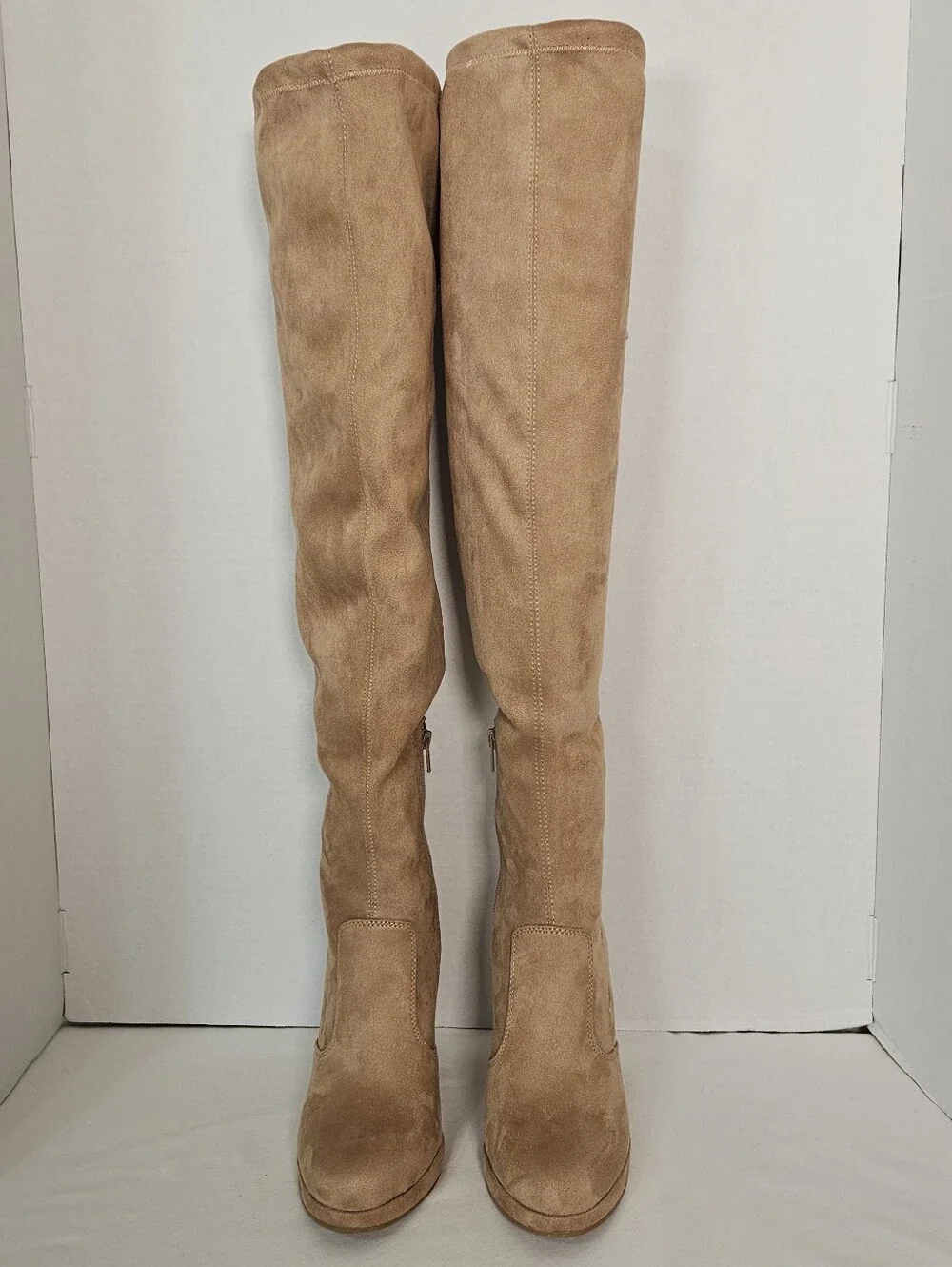 Gianni Bini Tan Stretch Over Knee Platform Block Heel Boots Size 8.5
